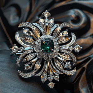 Broche luxueuse avec son émeraude