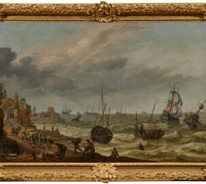 Vue côtière hollandaise avec pêcheurs et navires – Abraham Willaerts (Utrecht, vers 1603–1669)