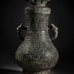 Vase rituel en bronze archaïque à couvercle « Hu » – Fin de la dynastie des Zhou de l’Ouest
