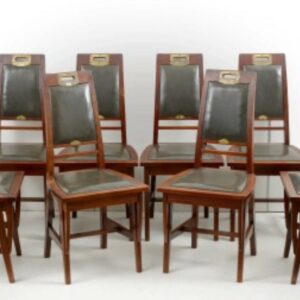 Ensemble de chaises Art Nouveau en acajou et cuir