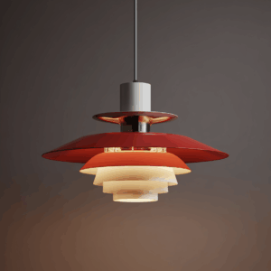 Suspension PH5 Poul Henningsen 1958 Louis Poulsen parfait état, système réflexion breveté intact, finition rouge blanc origine, câblage européen époque.