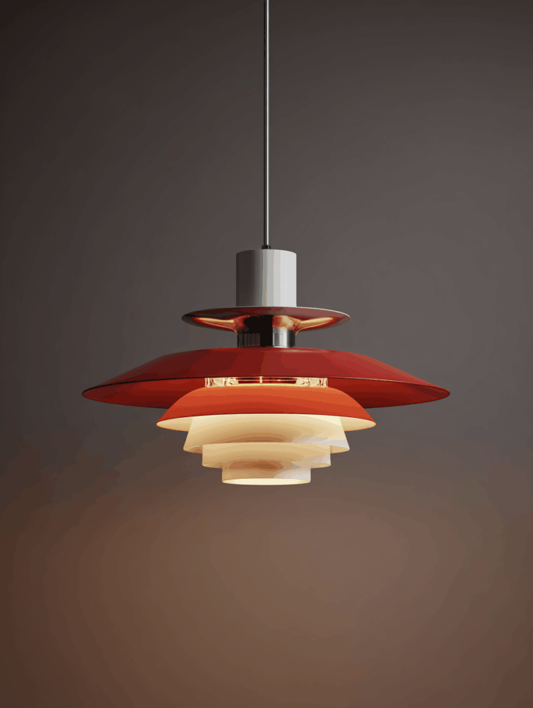 Suspension PH5 Poul Henningsen 1958 Louis Poulsen parfait état, système réflexion breveté intact, finition rouge blanc origine, câblage européen époque.
