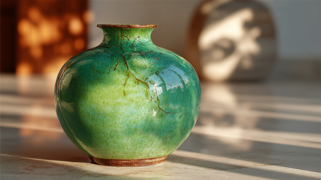 Realistically styled, a fine piece of Huaning green pottery, the glaze glowing with new life and radiance in the light
