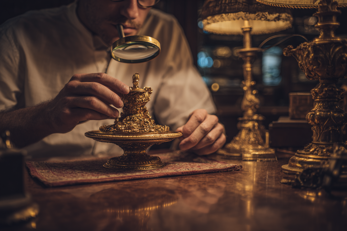 L'expertise humaine combinée aux outils d'analyse par intelligence artificielle pour l'authentification d'objets d'art chez Baert Antiquités, spécialiste en Wallonie et Flandre.