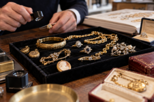Lot de plusieurs bijoux anciens en or, diamant et pierres précieuses